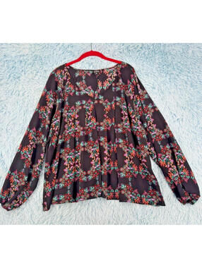 A.N.A A New Approach Women's XXL Floral Boho Blouse – Balloon Sleeves, Flowy